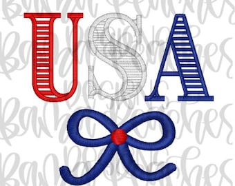 2 Designs, USA with bow POCKET and HAT embroidery download, 2 designs in one