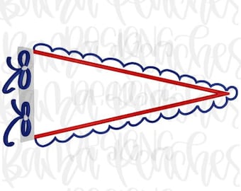 Curly Pennant Applique or blank embroidery download, Hand drawn scallop pennant, pennant design