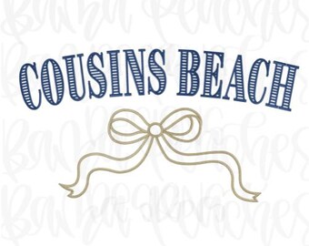 Cousins Beach Embroidery Download, bow embroidery, digital embroidery file