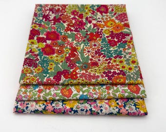 Liberty of London Tana Lawn Cotton Currated 3-Print  Floral Fabric Bundle – Orange, Red, Yellow Prints