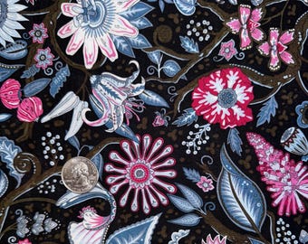 Liberty of London Tana Lawn Fabric – Dark Floral Botanical Print, 21" Square Quilting Cotton
