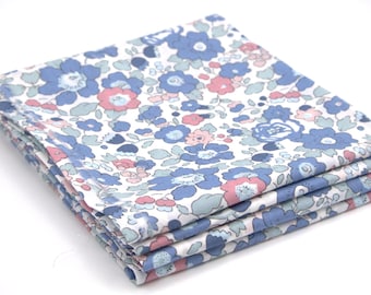Liberty of London Tana Lawn Fabric – Betsy Blue Pink Floral, 21" Square Quilting Cotton