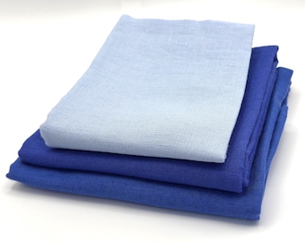 100% Medium Weight Linen Half Yard Blue Remnant Bundle
