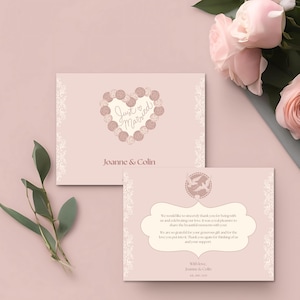 Modelo de cartão de agradecimento de casamento encantador em rosa champanhe