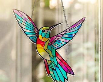 Hummingbird  Window Hangings Bird Suncatcher, Hummingbird Acrylic, Window Hanging Decor, Gift for Mom Birthday, Gift For Her, Hummingbird