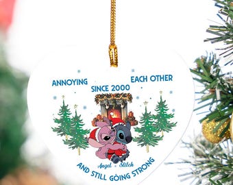 Personalized Stitch & Angel Christmas Ornament 2025, Custom Disney Couple Ornament, Disney STitch Gift, Holiday Keepsake for Couples