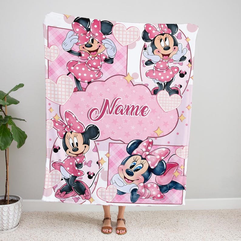 Custom Minnie Mouse Blanket for Girls, Personalized Pink Fleece Throw with Name, Cute Disney Nursery Decor, Toddler Birthday Gift image 4