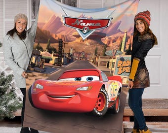 Custom Name Lightning McQueen Baby Blanket, Baby Shower Gift, Disney Home Decor, Birthday Gift for Kids, Lightning McQueen Tow Mater Blanket