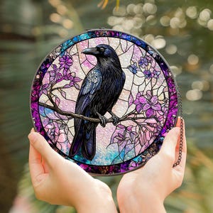Gothic Crow Window Decor, Raven Stained Glass Suncatcher, Spooky Indoor Art, Unique Housewarming Gift, Halloween Raven Lover Gift Idea