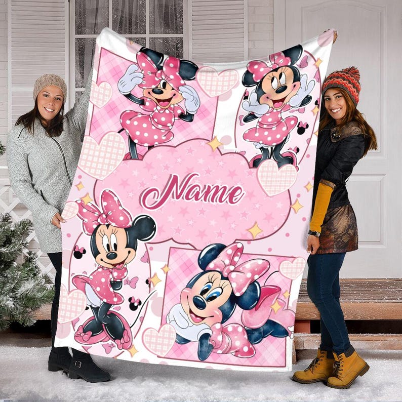 Custom Minnie Mouse Blanket for Girls, Personalized Pink Fleece Throw with Name, Cute Disney Nursery Decor, Toddler Birthday Gift image 1