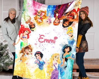 Personalized Disney Princess Blanket, Princess Ariel Belle Jasmine Fleece Blanket, Magical Girl Nursery Decor Gift 2026, Gift For Daughter