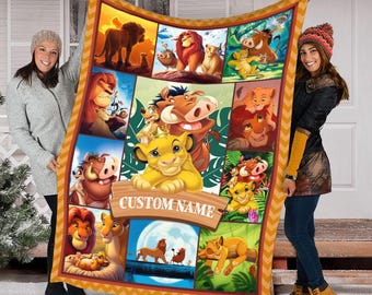 Gepersonaliseerde naam Disney The Lion King-deken, Disney Mufasa Simba Timon Pumbaa-babydeken, Lion King-verjaardagscadeau, Hakuna Matata