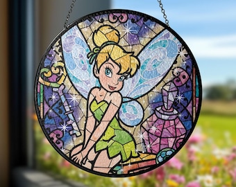 Acchiappasole in vetro colorato con la Principessa Trilli, decorazione natalizia fatata, regalo per l'albero di Natale Disney, decorazione da parete, ornamento da appendere alla finestra