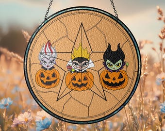 Disney Villains stained glass Suncatcher, Maleficent and Evil Queen Glass Suncatcher, Bad Girls Club, Window Hangings, Magic Kingdom Gift