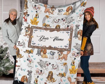 Gepersonaliseerde Disney honden deken, aangepaste naam puppy karakter gooien, Lady and the Vagebond Pluto kinderkamer decor cadeau cartoon fleece deken