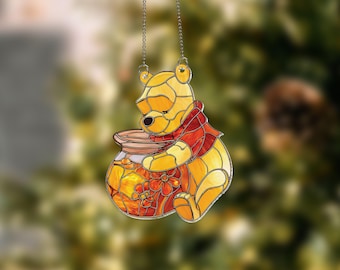 Winnie the Pooh Acrylic Suncatcher,  Pooh Bear Window Hanging, Cute Honey Pot Sun Catcher, Disney Nursery Room Decor, Disney Pooh Ornament