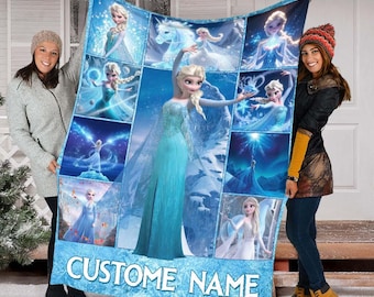 Personalized Frozen Movie Blanket, Frozen Elsa Anna Olaf Disney World Blanket, Christmas Gift, Cartoon Fleece Blanket, Cartoon Blanket