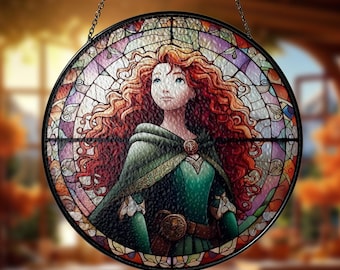Disney Princess Merida Suncatcher, Disney Brave Glass Suncatcher Window Hangings, Disneyland Wall Hanging Decor, Magic Kingdom Gift