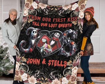 Custom Name Jack Skellington Sally Blanket The Nightmare Before Christmas Blanket Halloween Blanket Gifts For Him, Lover Christmas Decor