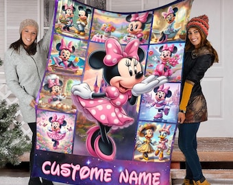 Spersonalizowany kocyk Disney Minnie Mouse, spersonalizowany koc Disneyland, prezent urodzinowy Disneyworld dla solenizantki, przytulny wystrój domu Disney
