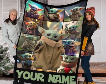 Custom Name Baby Yoda Fleece Blanket, Disney Star Wars Blanket, Christmas Blanket, Birthday Gift Birthday Boy, Cozy Disney Home Decor