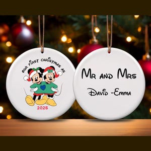 Our First Christmas AS Ornament, Custom Disney Mickey and Minnie Christmas Ornament, Disney Christmas Ornament Gift, Mr and Mrs Ornament