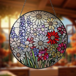 Wildflower Glass Suncatcher, Wildflower Window Hanging Decor, Florist Gift, Gift for Flower Lover, Sun Catcher Gift for Mom, Grandma