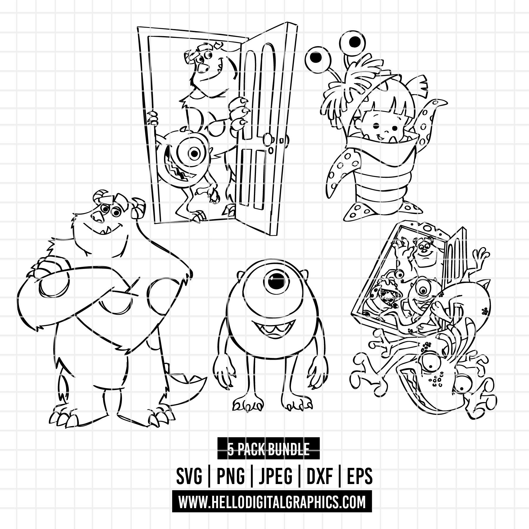 3368 - Monster Inc Characters Line Art Pack Bundle Svg, Eps, Png, Dxf ...