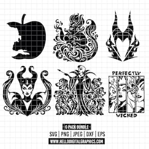 3564 - Disneey villains dtf pack bundle Svg, Eps, Png, Dxf, Jpeg (Cruella de Vil - Ursula - Evil queen - maleficent)