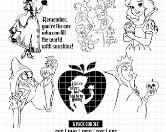 2538 - Snow White pack bundle Svg, Eps, Png, Dxf, Jpeg (Haunted apple - Evil queen - Quote - silhouette and quote)