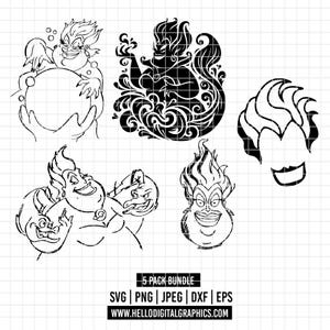 3562 - Ursula pack bundle line art Svg, Eps, Png, Dxf, Jpeg (posing - shadow - sketch - outline - silhouette)