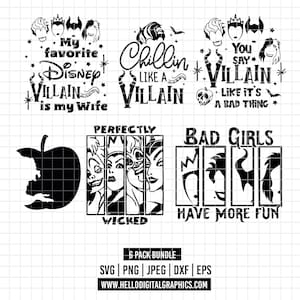 3563 - Disneey villains dtf pack bundle Svg, Eps, Png, Dxf, Jpeg (Cruella de Vil - Ursula - Evil queen - maleficent)