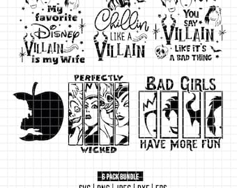 3563 - Pacchetto DTF dei cattivi Disney in formato SVG, EPS, PNG, DXF, Jpeg (Crudelia De Mon - Ursula - Regina cattiva - Malefica)