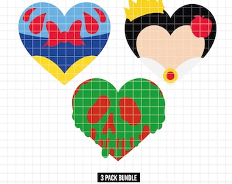 2348 - Snow White icons dtf pack bundle full color Svg, Eps, Png, Dxf, Jepg (Haunted apple in heart - Evil queen - heart)