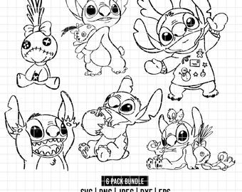 2382 - Pacchetto di disegni al tratto Stitch & Scrump in formato Svg, Eps, Png, Dxf, Jpeg (Natale - cocco - scrump - pulcini)