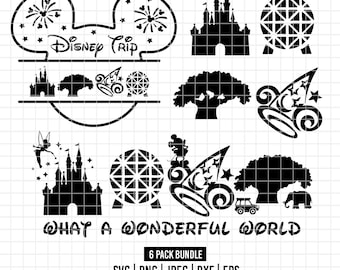 2508 - Disney-reizen, citaten en parkpictogrampakketbundel Svg, Eps, Png, Dxf, Jpeg (Parkpictogrammen - citaten - gezinsvakantie - Mickeyy-silhouet)