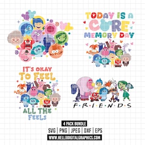 2201 - Inside Out pack bundle full color dtf Svg, Eps, Png, Dxf, Jpeg (Quotes - friends - Anxiety - joy - sadness - disgust - Fury)