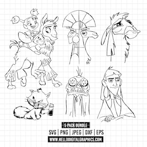 2199 - The Emperor&#39;s New Groove pack bundle line art Svg, Png, Eps, Dxf, Jpeg (Kuzco - pacha - cat)