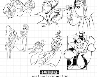 3567 - Disneey villains pack bundle Svg, Eps, Png, Dxf, Jpeg (Cruella de Vil - hades - Red queen - maleficent - Ursula - Evil queen)