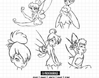 3542 - Tinker bell line art pack bundle Svg, Eps, Png, Dxf, Jpeg (angry - surprised - happy - posing)