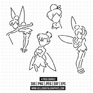 2224 - Paquete de contornos de Campanilla (Svg, Eps, Png, Dxf, Jpeg) (Silueta: volando y enojada)