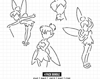 2224 - Tinker bell outline pack bundle Svg, Eps, Png, Dxf, Jpeg (Silhouette - flying - angry)