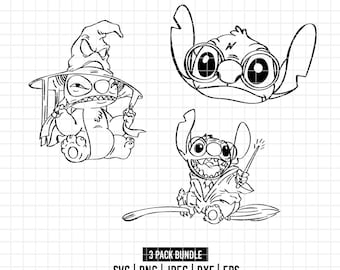 2386 - Pacchetto di illustrazioni di Stitch Potter in formato Svg, Eps, Png, Dxf, Jpeg (mago - cappello da mago - occhiali di Harry)