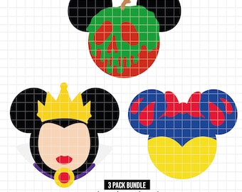 2349 - Snow White icons dtf pack bundle full color Svg, Eps, Png, Dxf, Jepg (Haunted apple in heart - Evil queen - heart)