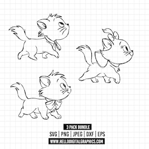1904 - おしゃれキャット パックバンドル SVG、EPS、PNG - おしゃれキャット クリップアート ベクター。子猫のマリー、トゥールーズ、ベルリオーズのクリップアート パックバンドル SVG