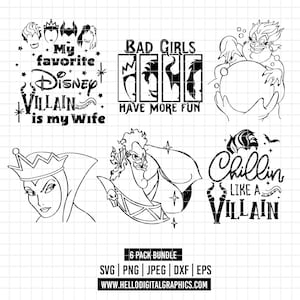 3565 - Disneey villains dtf pack bundle Svg, Eps, Png, Dxf, Jpeg (Cruella de Vil - Ursula - Evil queen - hades -maleficent - quote)