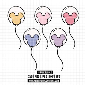 2813 - Disneyy Ballons packen Bündel SVG, EPS, PNG - Disney Ballons packen dtf Clipart Vektor. Disney Geburtstage dtf. Micky Ballons Pack dtf