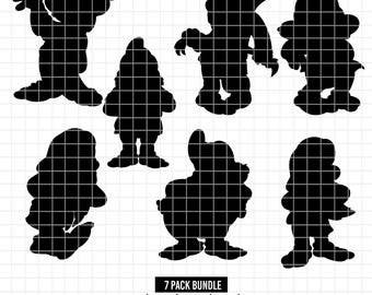 2722 - Pack de Los Siete Enanitos SVG, PNG, EPS - Blancanieves y los Siete Enanitos clipart vectorial. Mudito, Gruñón, Feliz, Doctor, Estornudos, Dormilón dtf