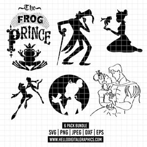 2395 - The princess and the frog pack bundle Svg, Eps, Png, Dxf, Jpeg (Tiana and Naveen - silhouettes - Dr. Facilier - logo)