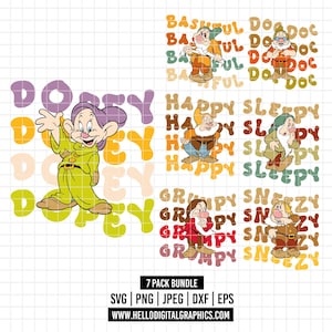 3168 - The seven dwarfs pack bundle SVG, EPS, PNG - Disneyy Snow White Clipart Vector. The seven dwarfs pack dtf